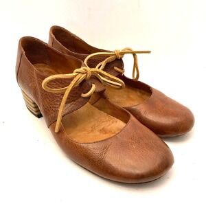 UIT Italian Leather Womens Tie Mary Janes 1940s EU 40 Womens 9 Brown Block Heel